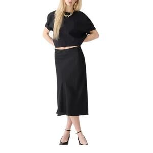 J. Crew 100% Linen Slip Black Midi Skirt Size M Petite NWT